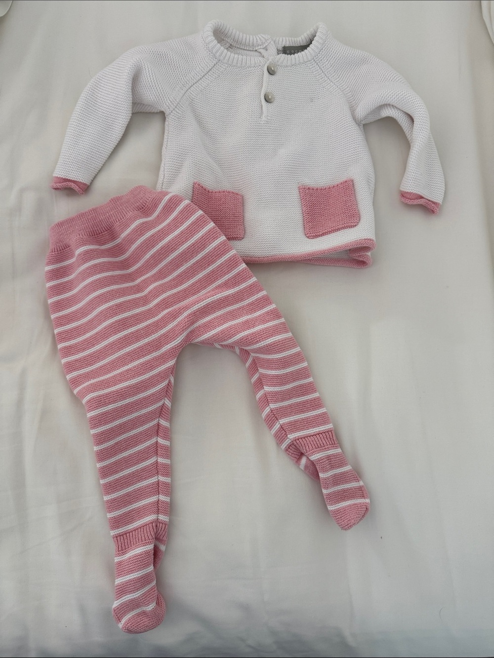 Coconuts by Matisse White and Pink Knit Footie Set